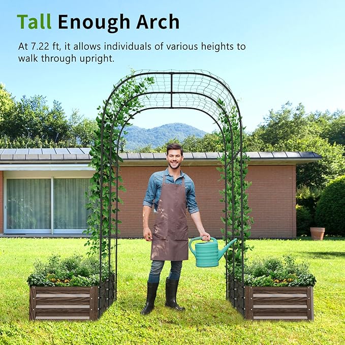DoCred 3 in 1 Raised Garden Bed with 87in Tall Arch Trellis for Climbing Plants, Galvanized Planter Garden Box Outdoor for Gardening, Climbing Vegetables, Flower