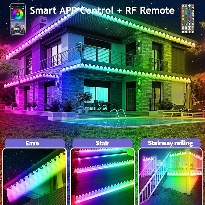 FBZ 300FT Permanent Outdoor RGB Lights - IP67 Waterproof with Smart App Control Remote,DIY Scene Modes, Music Synchronization,Eaves Lights for Garden Decor,Deck,Christmas