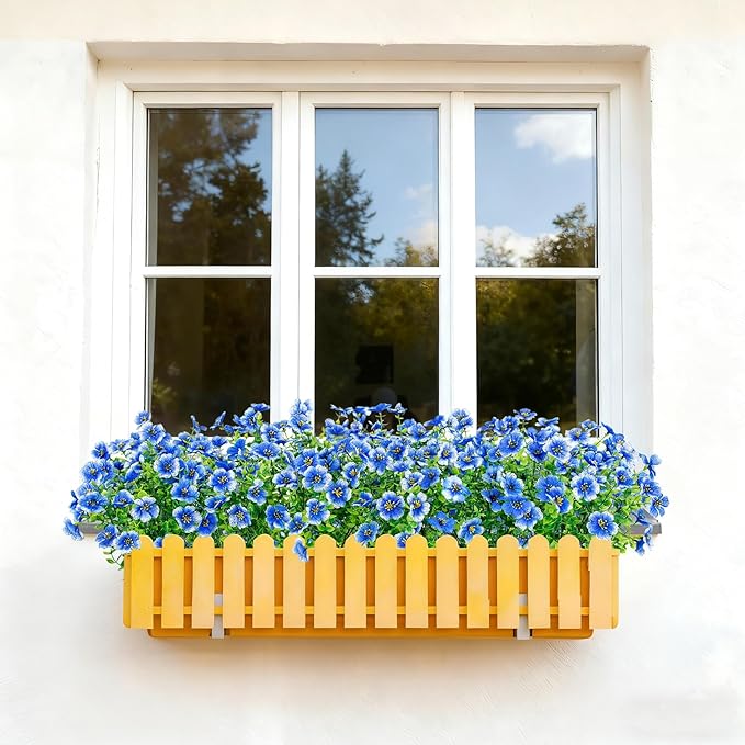 Bassion Artificial Flowers for Outdoors, 24 Bundles UV Resistant Fake Flowers Realistic Silk Faux Plants for Outdoor Planter Window Box Porch Patio Garden Home Outside Decorations