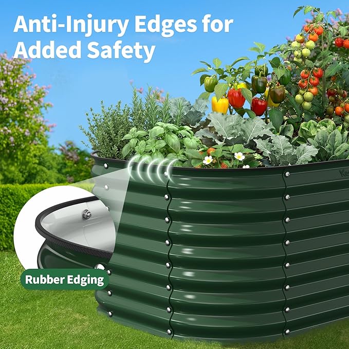 Kesfitt Raised Garden Bed Outdoor, Galvanized Steel Metal Raised Bed Planter for Vegetables, 24-Inch Deep Open Bottom Backyard Garden Bed 6x3x2 ft, Forest Green