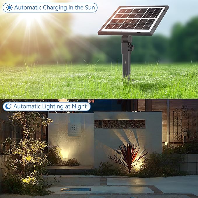 MEIHUA Solar Spot Lights Outdoor, 3 in 1 Landscape Spotlights 2700K Warm White, 3 Lighting Modes & 3 Brightness, IP66 Waterproof Solar Lights Outdoor Garden for Pathway Driveway Yard Tree