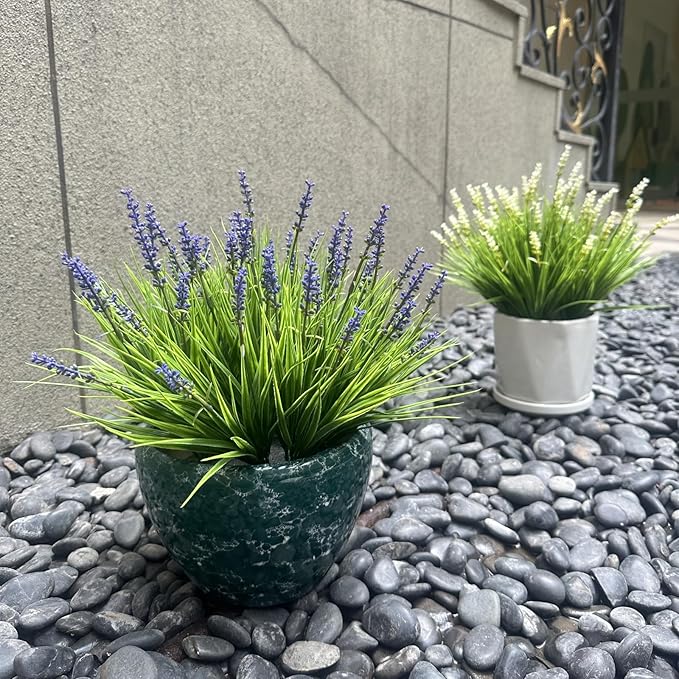 alyptus Artificial Flowers for Outdoors 24 Bundles Fake Monkey Grass Plants Outdoor Plastic Purple Flower Outside Green Leaf Decoration for Patio Pot Décor (24 Bundle Purple Flowers)