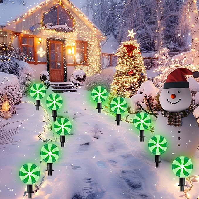 Ultimate Unicorn Christmas Lollipop Pathway Lights for Christmas Decoration, 10 LED Christmas Peppermint String Lights Green, Lollipop Pathway Lights with Stakes for Garden Christmas Decor
