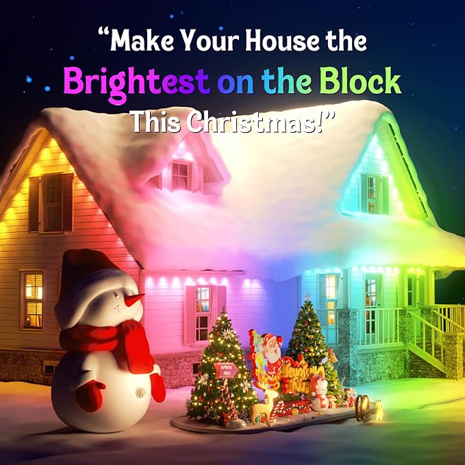 Fitop Permanent Outdoor Lights, 200FT RGB Smart LED Eaves Light, IP67 Waterproof Outdoor Strip Lights, 16 Million Colors, Extendable, App/Remote Control, Music Sync