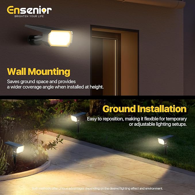 Ensenior Solar Spotlights Outdoor, 56 LEDs Brightness Adjustable 3000K LED Solar Garden Lights, Halloween Christmas Landscape Lighting for Flag/Yard/Pathway, IP65 Waterproof - 10 Pack