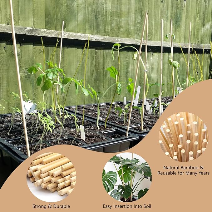 50PCS Bamboo Plant Stakes, 18Inch Natural Bamboo Sticks Garden Stake, HAINANSTRY Plant Support Stakes for Indoor and Outdoor Plants, Stakes for Gardening, Orchid Tomato Vegetable Stakes for Garden