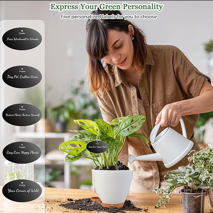 Self Watering Pots for Inoor Ourdoor Plants 8/7/6.5/6/5 Inch Plastic Planters with Drainage Holes & Water Level Indicator, Decorative House Flower Nursery Planting Pots with Saucers (White)