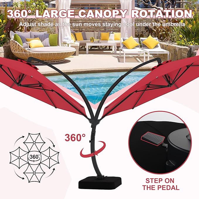 GarveeLife 11FT Cantilever Patio Umbrella With Base Included, Cantilevers Outdoor Umbrella Heavy Duty Offset, Aluminium Curved Cantilever Umbrella