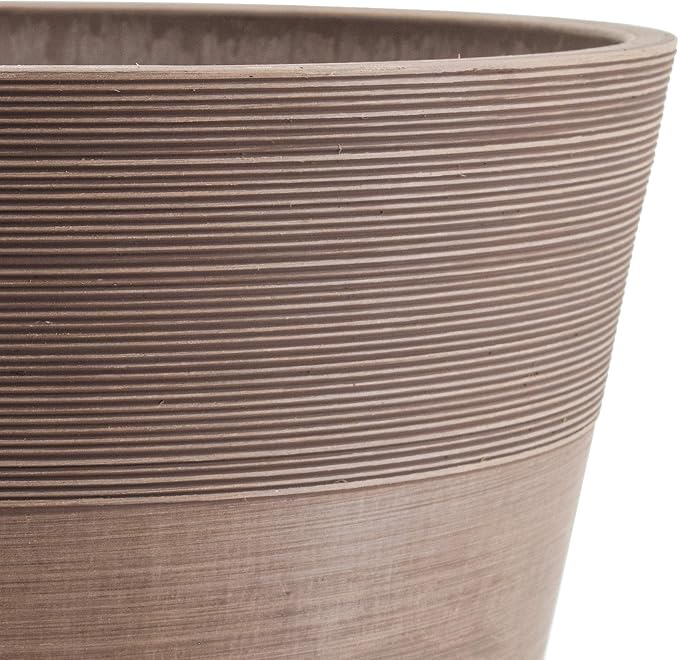 PSW Pot Collection FM40TP 16-inch Plastic/Stone/Wood Composite Large Ribbed Planter – No Drainage Hole (Drillable), Indoor/Outer Garden Pot for Foliage, Trees, Flowers, Ferns, Taupe