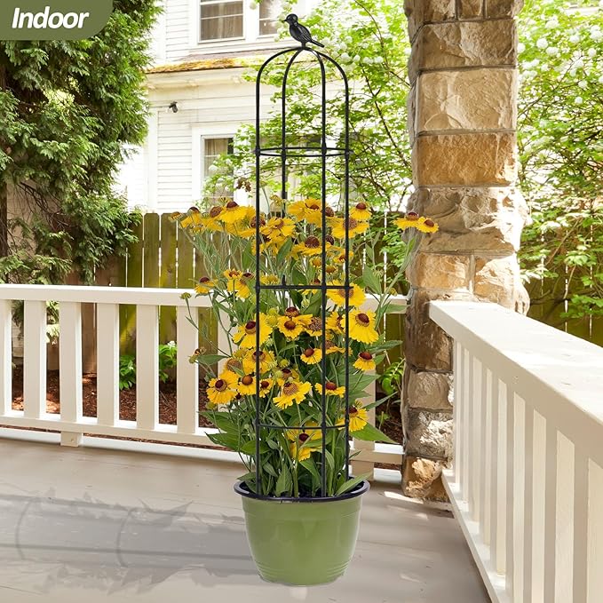 Garden Obelisk Trellis for Climbing Plants Outdoor - 69"(H), Rustproof Trellis with Adjustable Rings, Metal Plant Support for Potted Vines, Garden Trellis Use for Outdoor or Indoor(1 Pack)