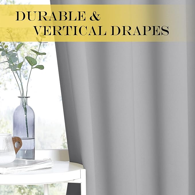 NICETOWN Blackout Sliding Door Curtain 120 inches Long, Grommet Top Thermal Insulated Extra Wide Room Divider Window Treatment for Patio/French Door, W100 x L120, 1 Panel, Silver Grey