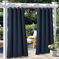 NICETOWN 2 Panels Patio Curtains for Outdoor Waterproof, Home Fashion Machine Washable Stainless Steel Ring Top Thermal Insulated Room Darkening Privacy for Balcony, 52" W x 108" L, Navy Blue