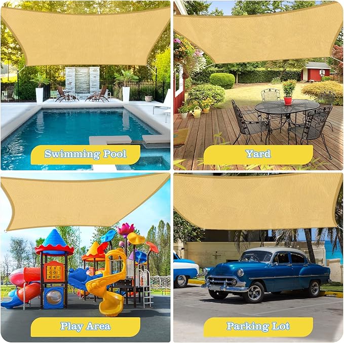 HappyTrends Sun Shade Sail,Heavy Duty UV Protection Beach Shade Canopy Wind sail,Tear and Rust Resistant Patio sail Shade for Yard Deck Lawn Garden Rectangle Sunshade(12'x 12',Sand)