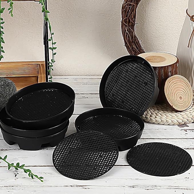 UPINS 12 Pcs Invisible Self Watering Planter, 5.3 Inches Insert Auto Hanging Basket Planter Watering Devices Plastic Soil Water Retaining Drip Pan Water Catcher Saucer for Window Box Basket