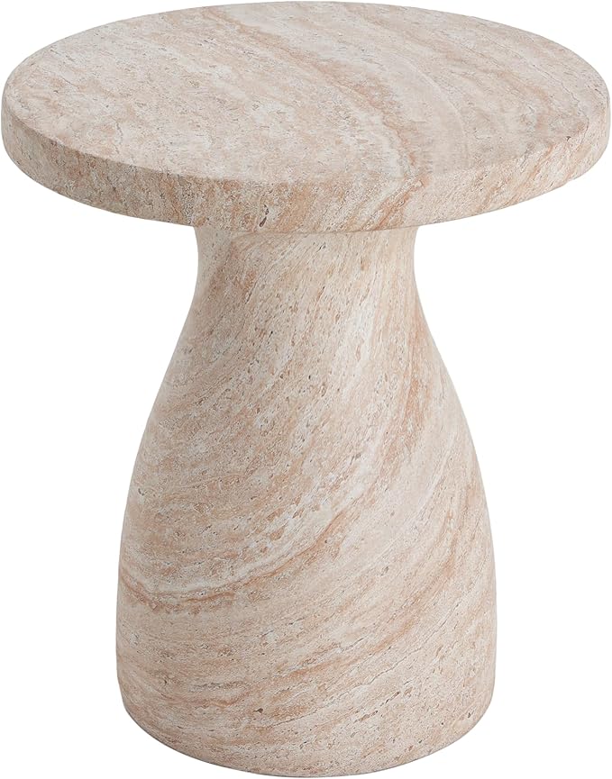 Christopher Knight Home Jayme 22.5" Indoor Outdoor Round Top Accent Side Table, Patio Decorative End Table, Lightweight Concrete Garden Stool for Patio Living Room Balcony & Garden Decor, Travertine