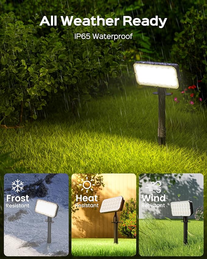 JACKYLED Solar Lights Outdoor Waterproof, Solar Tree Lights Outdoor with 10ft Cord, 3 Colors & 5 Modes, Bright Solar Lights for Outside, Garden, Pathway, Fence, 2-Pack