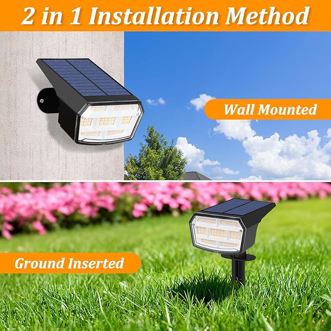 Sucolite 8-Pack Solar Spot Lights Outdoor Waterproof IP65, 3 Lighting Modes 2-in-1 Solar Landscape Spotlights for Yard, 59 LED Solar Powered Wall Lights for Garden Pathway Driveway Walkway, Warm White