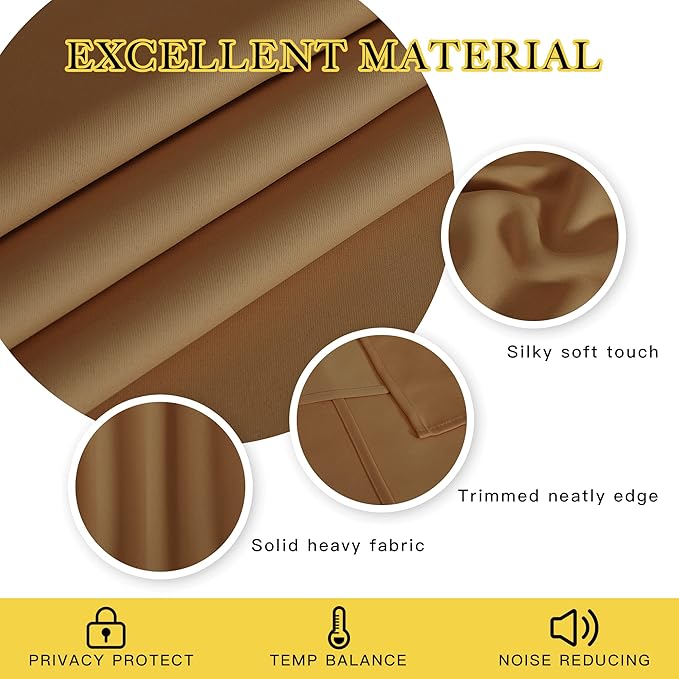 NICETOWN Blackout Sliding Glass Door Curtains, Room Darkening Thermal Insulated Curtains for Living Room Bedroom, Extra Wide Window Drapes, 1 Panel, W80 x L118, Gold Brown