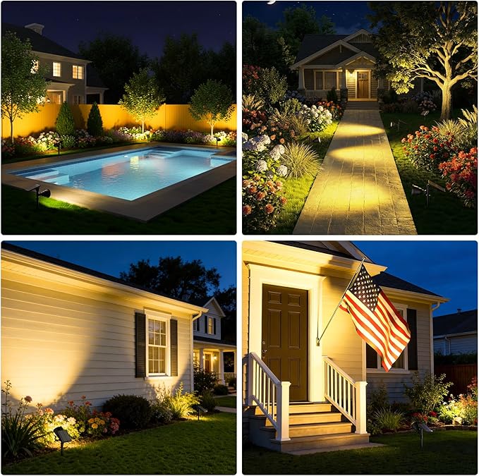 JSOT 600 Lumen Bright Solar Lights Outdoor Waterproof,Solar Powered Landscape Spotlights Solar Walkway Lighting for Backyard Garden Pathway Driveway Path Wall Patio Decor Warm White 4 Pack