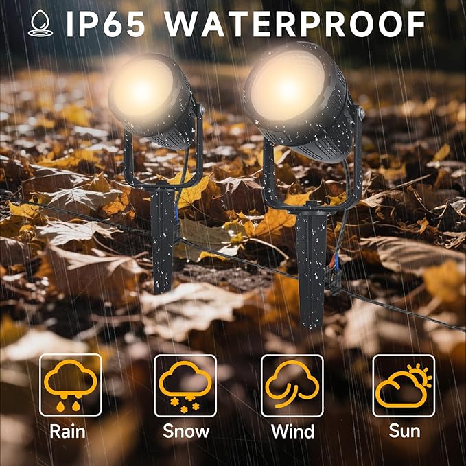 Low Voltage Safety Landscape Lights Outdoor: 7W 840LM LED Landscape Lighting with Connectors & Transformer for Tree Garden Yard Pathway | 24V Warm Yellow 3000K Spotlights | IP65 Waterproof | 12 Pack