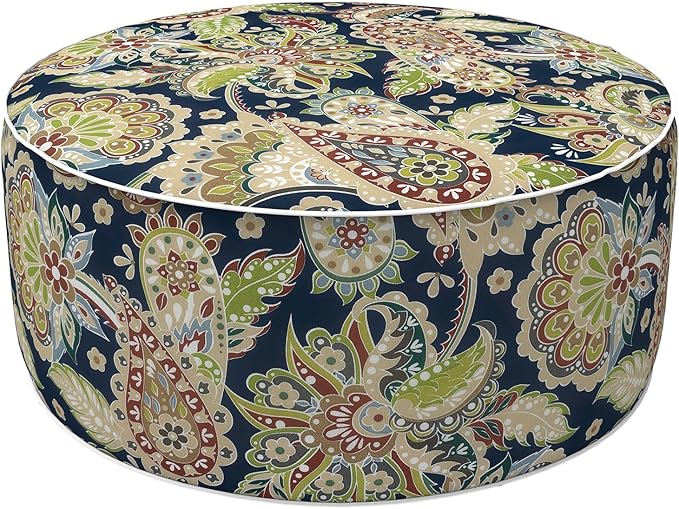 LVTXIII Inflatable Stool Ottoman Footrest with Handle, Decorative Fade-Resistant Foot Stool, Indoor or Outdoor Pouf for Home Garden and Camping Use, 21x21x9, Paisley Sapphire Blue