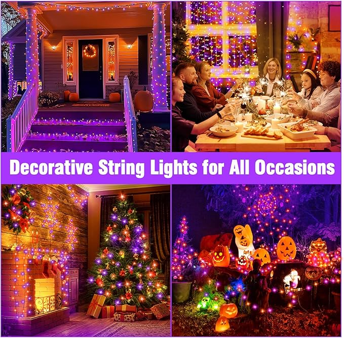 Nisocy 200 LED String Lights Outdoor Waterproof – Purple Orange Fairy Lights with Plug, Connectable Christmas Tree Lights for Patio, Garden, Bedroom, Wedding, Party, Decor (66FT)