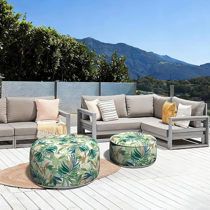 LVTXIII Inflatable Stool Ottoman Footrest with Handle, Decorative Fade-Resistant Foot Stool, Indoor or Outdoor Pouf for Home Garden and Camping Use, 31x31x14, Lush Leaf Green