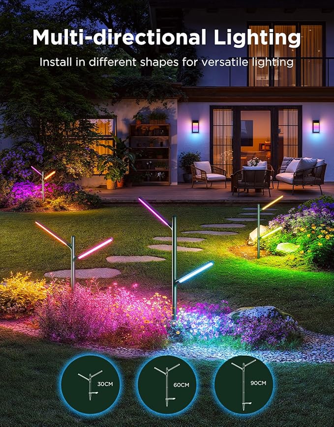 Govee Outdoor Garden Lights 2 Pack, RGBWWIC Smart LED Pathway Lights for Landscape Lighting, 16 Million Colors and 64 Scenes, IP66 Waterproof for Outdoor Patio, Compatible with Alexa, Matter