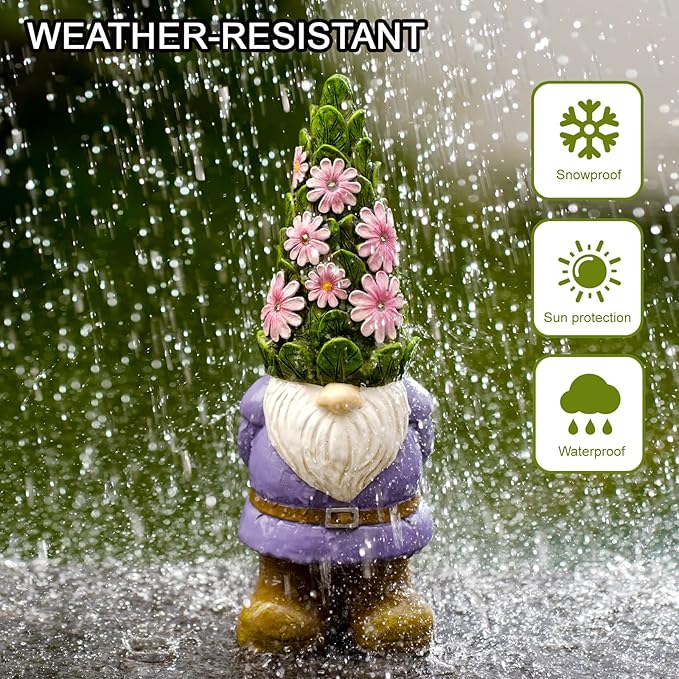 Nacome Solar Garden Outdoor Statues Gnome with Succulent and 7 LED Lights - Lawn Decor for Patio, Balcony, Yard Ornament - Chrismtas Gifts for Mom Grandma