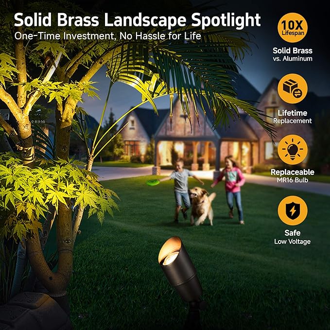 Gardenreet Solid Brass Spot Lights - Low Voltage Landscape Spotlight Outdoor, 12V LED Uplights Wired Waterproof, Electric Bronze for Patio Wall with 4000K Bright White MR16 Bulb (6 Pack)