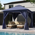 LAUSAINT HOME Semi-Permanent Outdoor Patio Gazebo 10'x10', Heavy Duty Party Tent Shelter with Double Roofs, Mosquito Nettings and Privacy Screens for Backyard, Garden, Lawn, Navy Blue