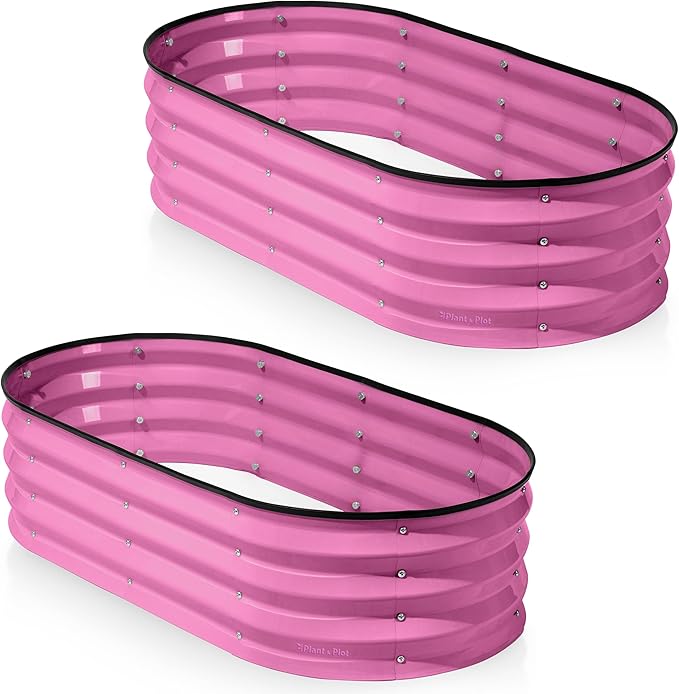 Plant & Plot Galvanized Raised Garden Beds Outdoor // 4×2×1 ft (2-Pack) Planter Raised Beds for Gardening, Vegetables, Flowers (Pink) // Large Metal Garden Box