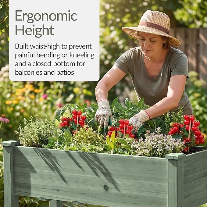 Best Choice Products 48x24x30in Raised Garden Bed, Elevated Wood Planter Box Stand for Backyard, Patio, Balcony w/Bed Liner, 200lb Capacity - Sage