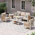 Aluminum Outdoor Patio Furniture Set with Dual-Layer Coffee Table, 4 Piece Modern Patio Conversation Sets with PE Rope, Outdoor Sectional Sofa with Thick Cushions for Balcony, Porch, Ivory