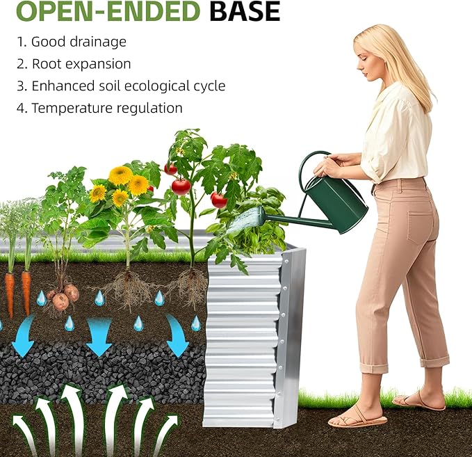 4x2x2ft (2 Pack) Raised Garden Bed - Galvanized Deep Root Planter Boxes Outdoor with Wing Nuts and Safety Edges for Gardening Vegetables, Flowers, Herbs, Succulents - Silver