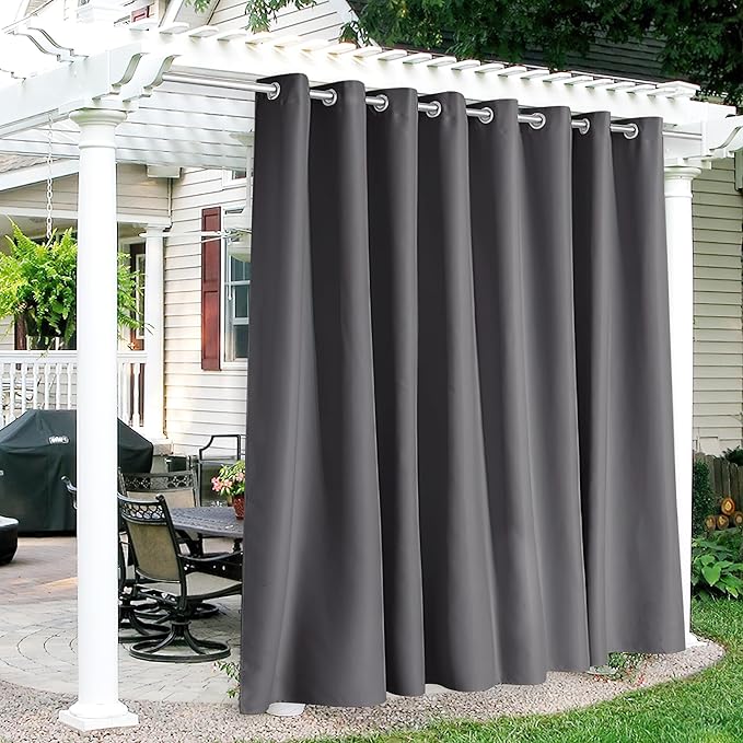 RYB HOME Extra Wide Outdoor Curtains for Patio Waterproof Heavy Duty Thermal Insulated in Summer Full Coverage Privacy for Porch, Cabana & Pool, W120 x L95, Grey, 1 Panel