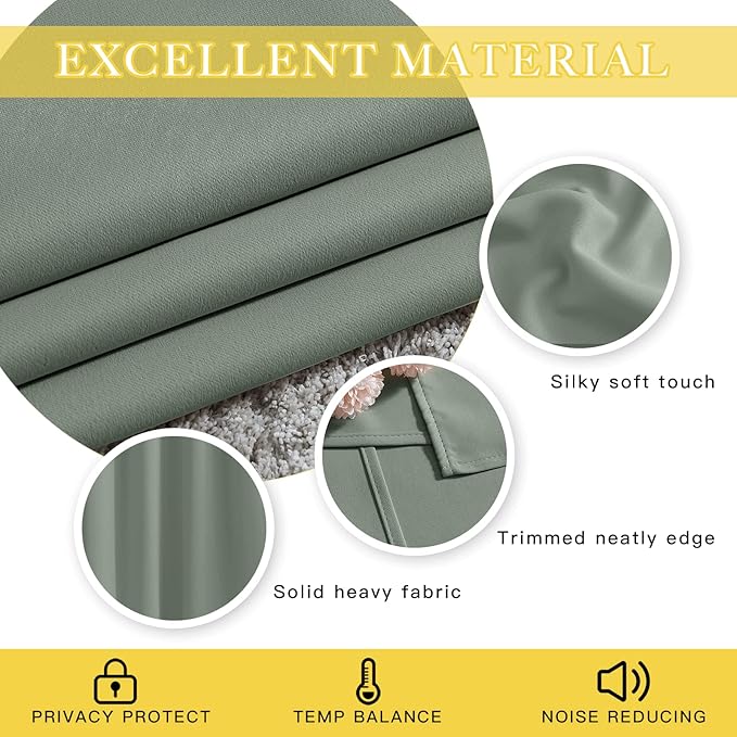 NICETOWN Blackout Sage Green Blackout Curtain for French Door, Grommet Room Divider Curtain Wide Window Treatment Voice Reducing Thermal Drape for Bedroom/Living Room (1 Panel, W80 x L95)