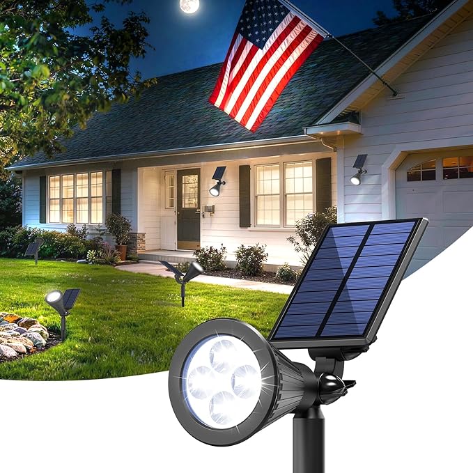 Solar Lights Outdoor Waterproof IP65,6500K Super Bright LED,2 Lighting Modes, Solar Powered Yard Garden Solar Spot Lights for Flag Landscape Auto On/Off-1 Pack