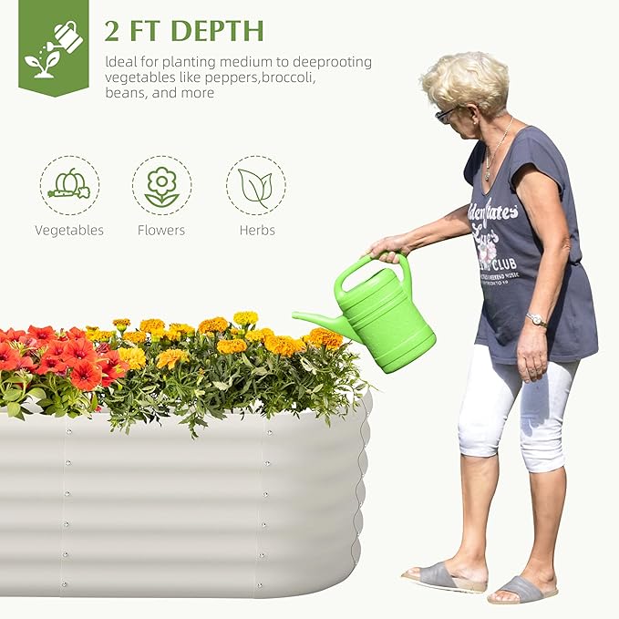 Galvanized Raised Garden Bed, Outdoor Planter Bed, Metal Planter Box for Gardening and Planting,8x2x1.5ft, Milk White