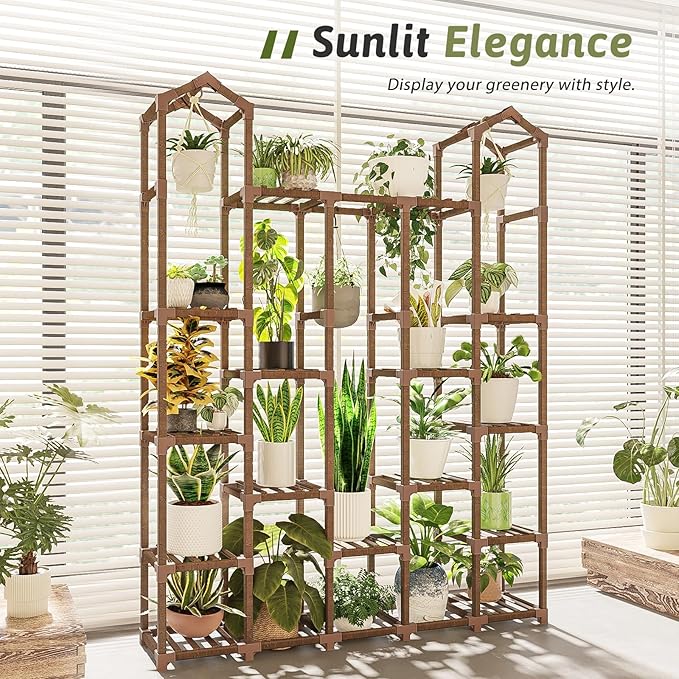 Large Plant Stand Indoor Plant Stands Outdoor Tall Plant Shelf for 18-23 Pots Corner Tiered Plants Stands for Multiple Plants Wood Hanging Plants Holder for Garden Balcony Patio Window Porch