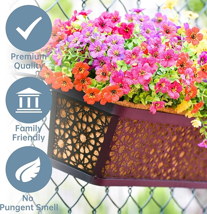 4 Pack 30" Railing Planter Window Box Deck Balcony Rail Planter Black Metal Flower Basket Horse Trough Planter with Coco Fiber Liner for Porch Fence Patio Outdoor