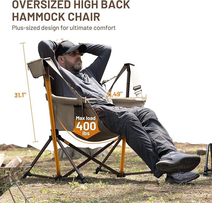TIMBER RIDGE Hammock Camping Chair, Oversized Swinging Chair for Outdoor Lawn, Backyard and Patio, Supports 400lbs, Tan