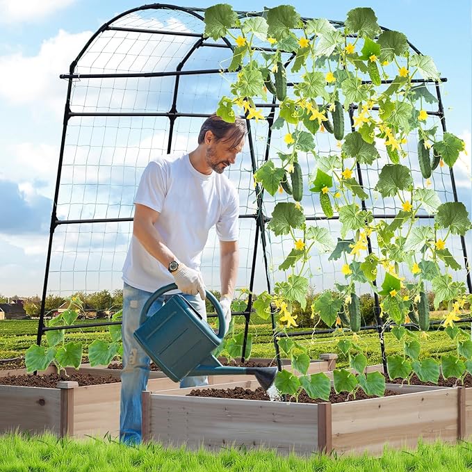 Lalahoni Garden Arch Trellis for Climbing Plants Outdoor, 7.8 Feet Tall Metal Large Archway Arbor Trellis Vine Plant Vegetables Squash Pumpkin Peas Beans Cucumber for Garden Raised Bed, Black