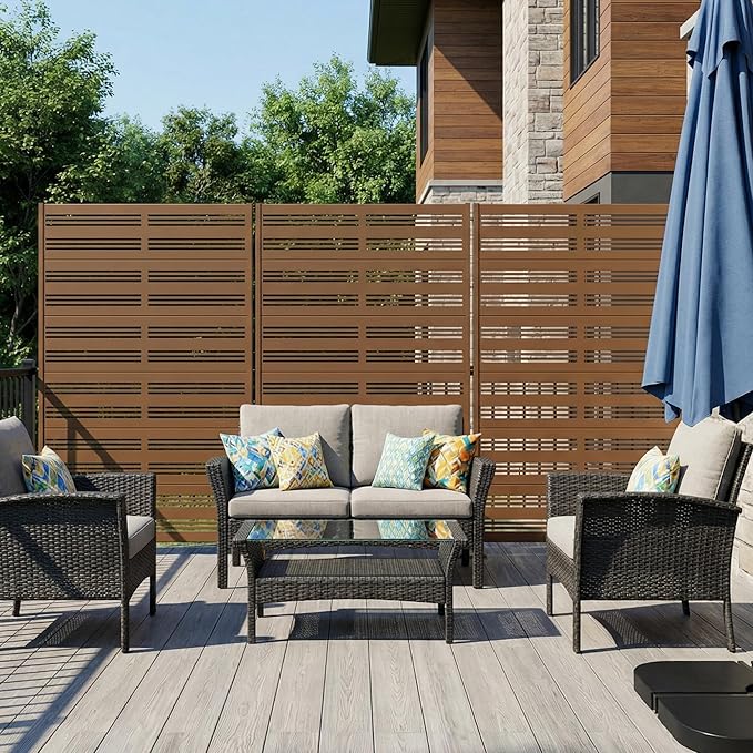 Casaphoria Metal Privacy Screen Outdoor, 72" H x 47" W Freestanding Decorative Privacy Screen for Patio Deck Balcony Garden with Stable Base, Brown-Harold