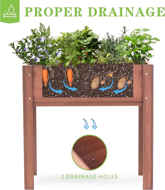 Raised Garden Bed with Legs, 31x16x31'', Outdoor Wood Elevated Planter Box, Thick Legs, w/Liner