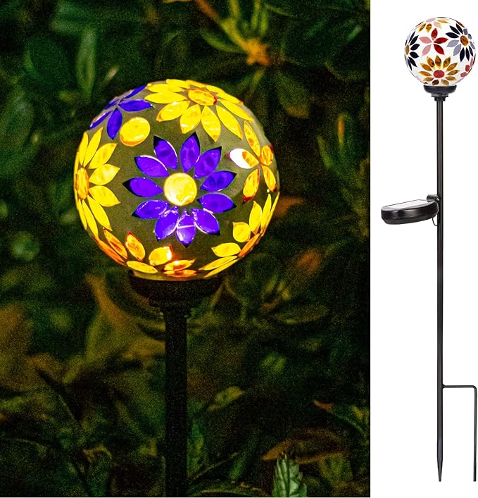 VCUTEKA Solar Garden Lights, Mosaic Solar Lights Outdoor Decor Pathway Light Waterpoof LED Stake Light for Landscape Lawn Patio Yard Decoration 1 Pack
