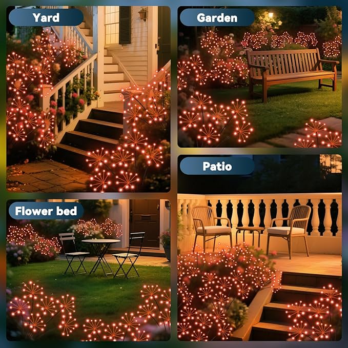 Solar Garden Lights 2 Pack Waterproof Swaying Starburst Light Solar Outdoor Lights for Yard Patio Walkway Pathway Party Wedding Decoration, Unique Gifts for Women, Orange