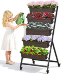 VECELO 5-Tier Vertical Garden Bed, Freestanding Elevated Raised Garden Planter with 5 Garden Planter Boxes, Lockable Caster Wheels, Drainage System, for Plants, Vegetables, Flowers, Herbs