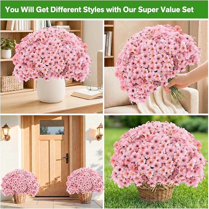 22 Pack Artificial Flowers Outdoor Fake Plants, Faux Flowers UV Resistant with Plastic Plants, Faux Silk Flowers for Outdoors Outside Front Porch Hanging Planter Window Box Garden Decoration(Pink)