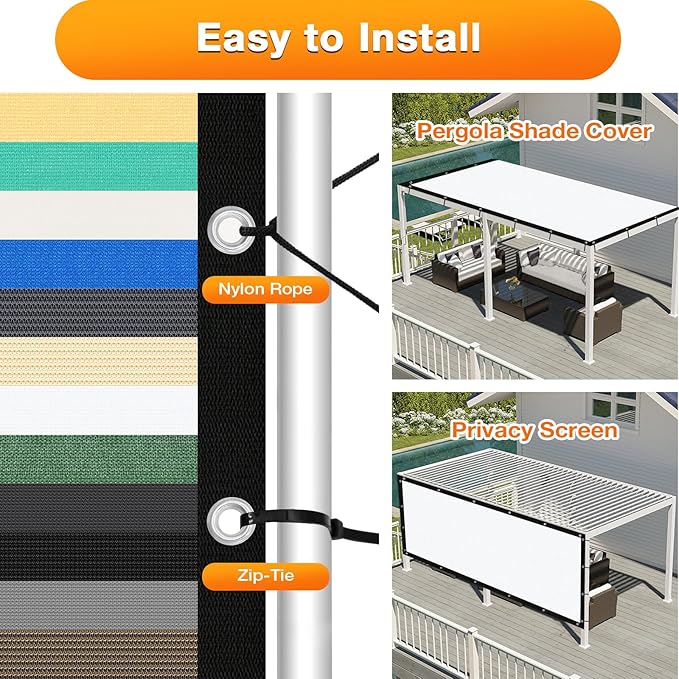 Artpuch Outdoor Pergola Shade Cover 8' X 24' Sun Shade Cloth with Grommets, 90% UV Protection Canopy Patio Privacy Screen (Customized Available) GN107, White